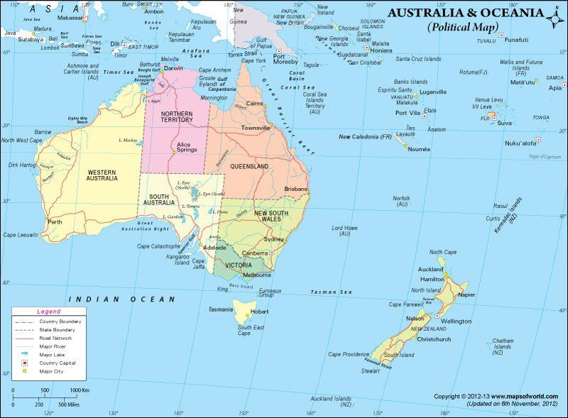 Australia Continent Countries & Capitals, Currency with Code